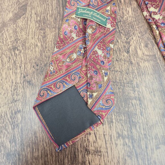 Graham Lockwood Tie Silk Red Colorful Gift Preppy Rococo Ornate Artsy Corpcore - Picture 8 of 12